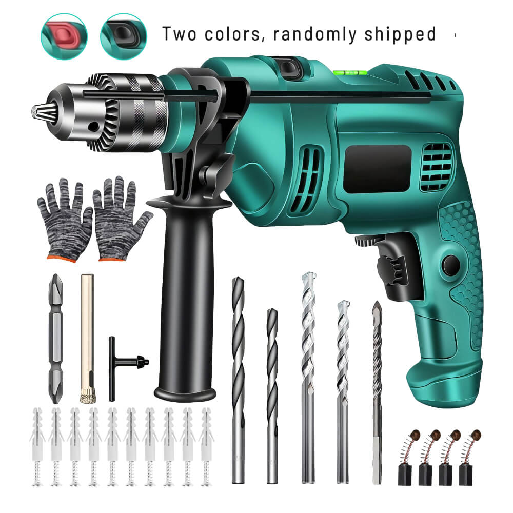 Hammer Drill Kit 360°Rotating Handle Corded Drill Impact Drill 7 Drill Bits Power Tool