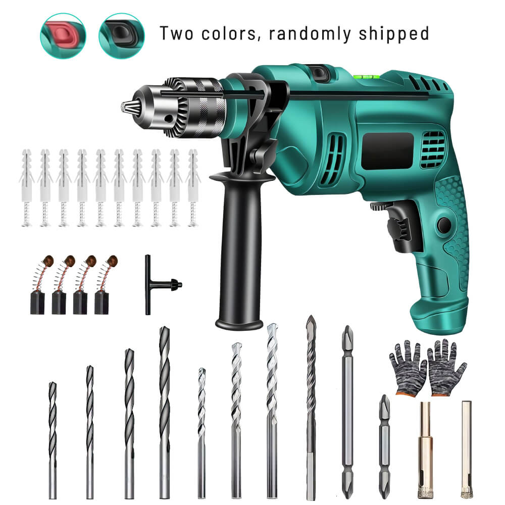 Hammer Drill Kit 360°Rotating Handle Corded Drill Impact Drill 7 Drill Bits Power Tool