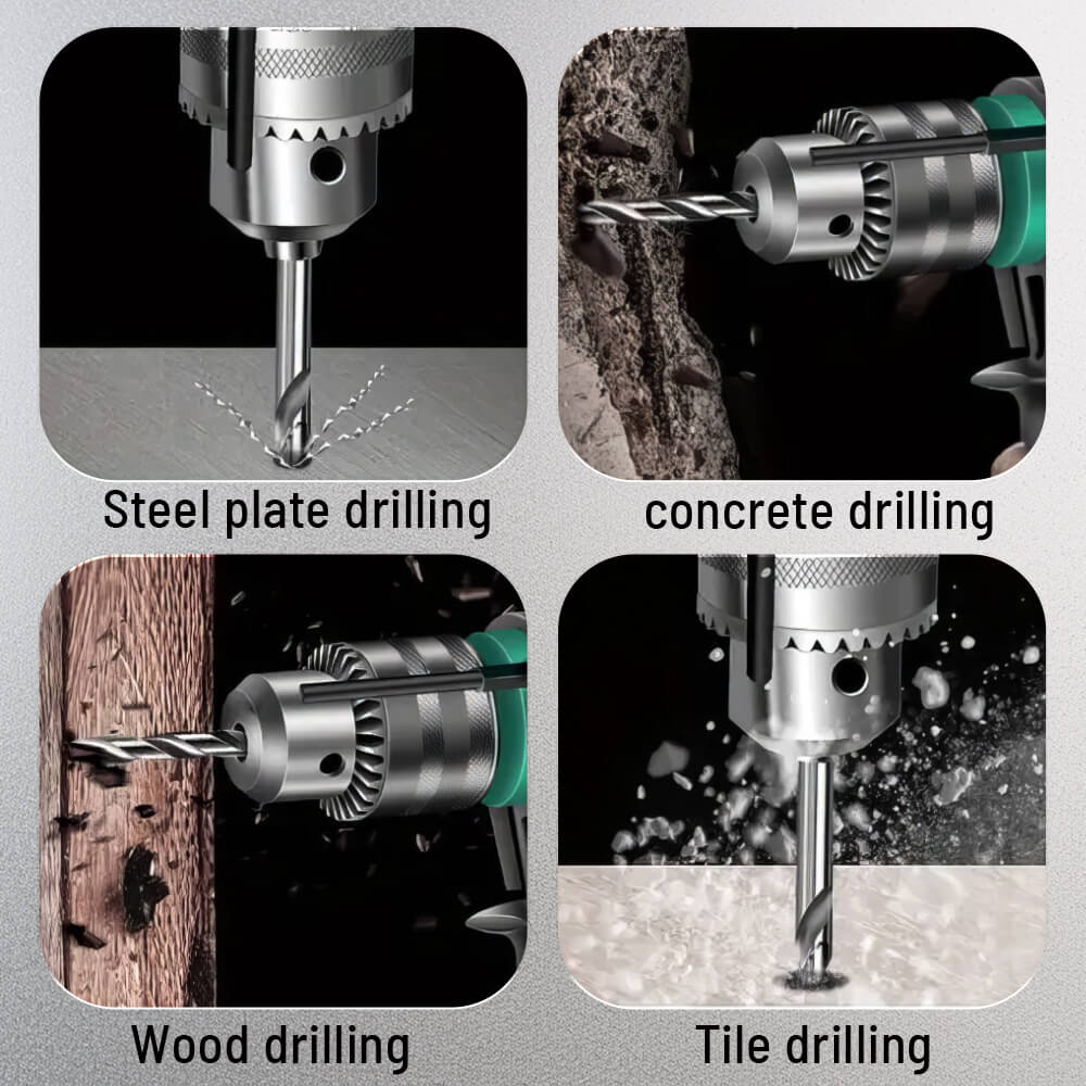 Hammer Drill Kit 360°Rotating Handle Corded Drill Impact Drill 7 Drill Bits Power Tool