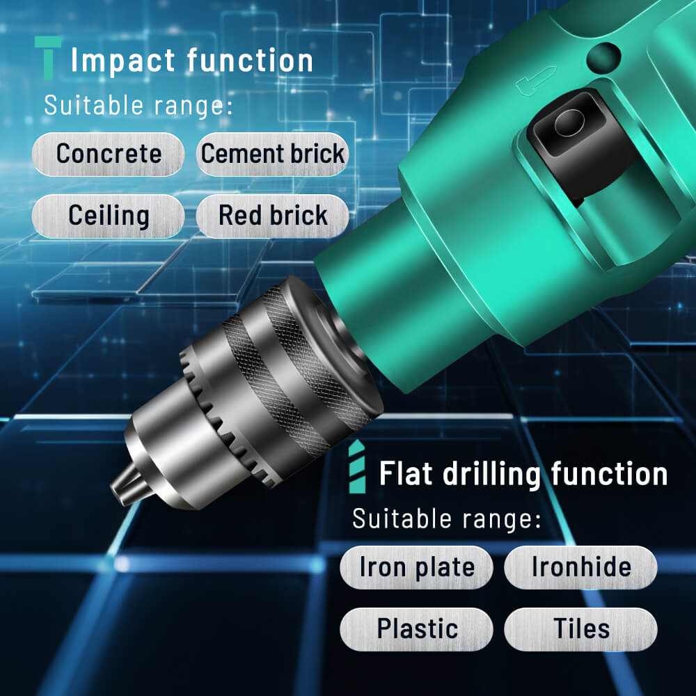 Hammer Drill Kit 360°Rotating Handle Corded Drill Impact Drill 7 Drill Bits Power Tool