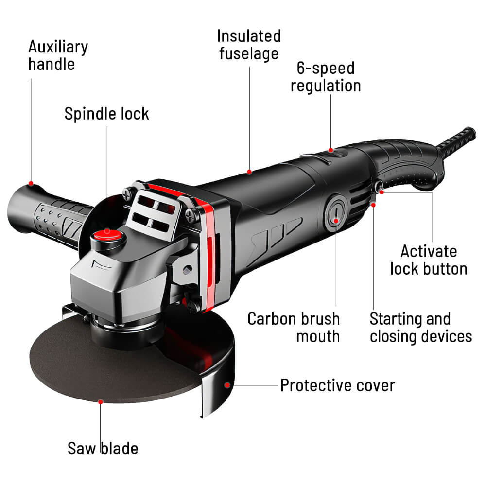 Angle Grinder 6 Speeds with Accessory Set for Metal and Stone Grinding